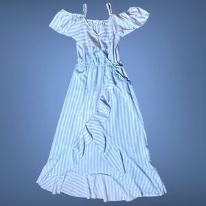 Hint of Blush Women’s Blue and White Striped Off Shoulder Dress - Size S